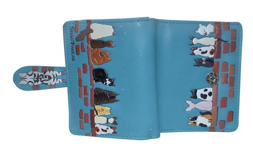 Shag Wear Cats in a Row on a Wall Small Wallet for Women and Teen Girls Vegan Faux Leather Teal 4.5