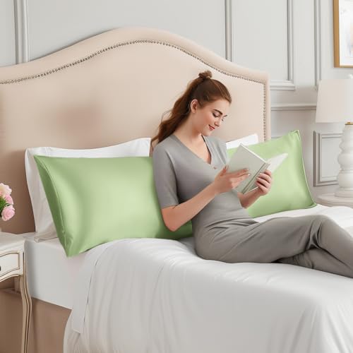 Image of INFIIXSO Silk Pillowcase Sage Green 20 inchx54 inch
