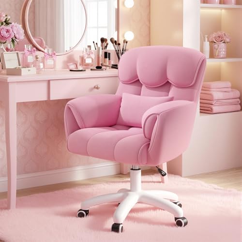 Aivermeil Homeoffice Stuhl, 360° drehbar Höhenverstellbar Bürostuhl ergonomisch, Schminkstuhl Drehstuhl,für Arbeitszimmer Schlafzimmer, Rosa