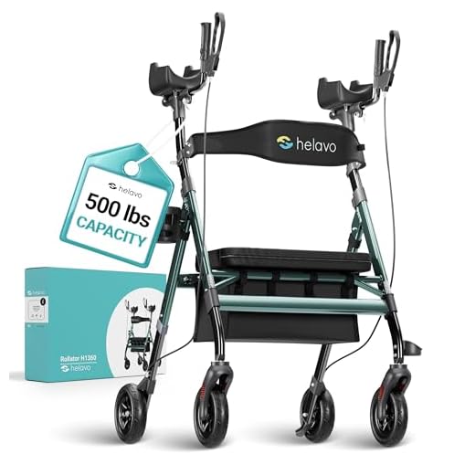 Helavo Extra brede 28,3 inch bariatrische staande rollator voor ouderen, 500 lbs capaciteit met 8 ″ platte banden, All-Terrain Heavy-Duty Stand-Up Rollator Walker met Zitting