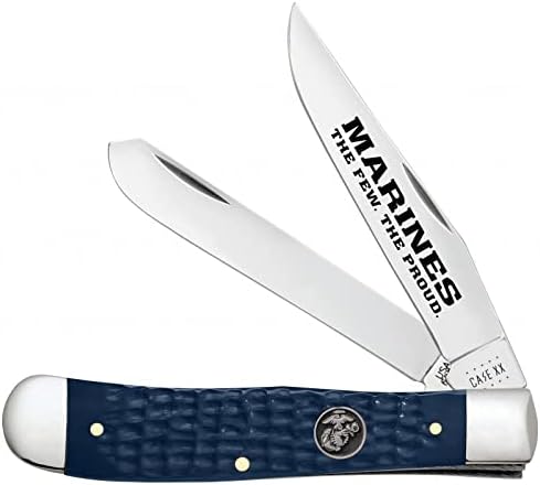 CASE XX Marines USMC Jigged Blue Synthetic Trapper Stainless Pocket Knife, 13195