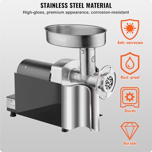Image of VEVOR Meat Grinder, 0.75 HP 550W, 9 Lbs /Min Electric Meat Grinders with Blade, Grinding Plate, Sausage Maker, Stainless Steel Commercial Meat Mincer for Kitchen Restaurant Butcher Store, ETL Listed