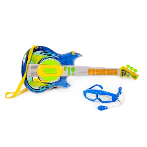 GUITARRA INFANTIL E MICROFONE CONECTA CELULAR MEGA COMPRAS (Azul)