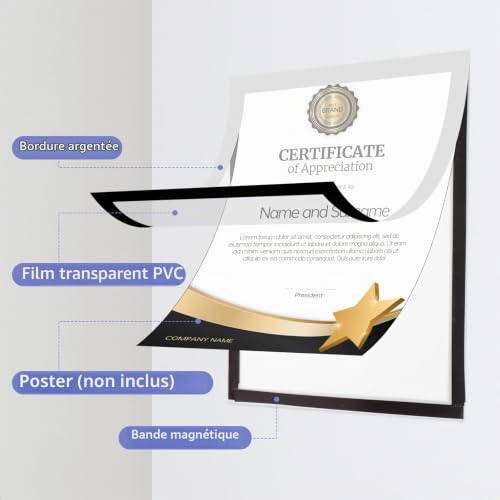 PAJIXANTHIC Lot de 25 Cadres Magnétiques A4 Auto-Adhésifs, Cadres d'Affichage avec Fermeture Magnétique, Pochettes d'Information pour Documents, Avis, Bureau, École, Magasin – vue 4