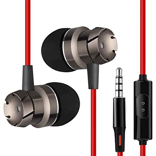 Headphones with Microphone, Ear Buds in Ear Wired Metal Earphones Mic Compatible with Mp3 Players Tablet Laptop and Other Cellphones 3.5mm - Red