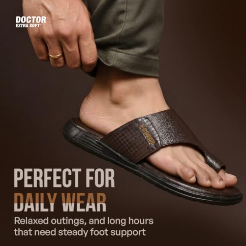 Image of DOCTOR EXTRA SOFT Care Orthopedic Diabetic Comfortable Dr Sole Footwear Daily Use Casual Home Wear Stylish Black Cushioned One Toe Ring Thump Chappal-Sandals-Slippers for Men's-Gents-Boy's L-5