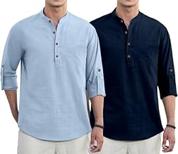 Men's Solid Cotton Blend Straight Kurta Shirt, Regular Fit Full Sleeve Short Kurta Shirt Combo