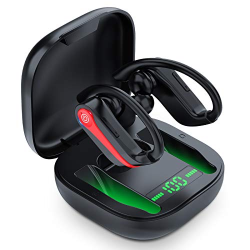 Auriculares Bluetooth 5.1, 40H Auriculares Inalambricos Deportivos In Ear, IP7 Impermeable Cascos Bluetooth Running con Microfono, Sonido Estéreo, Carga Rapida, Pantalla LCD, Cancelación de Ruido