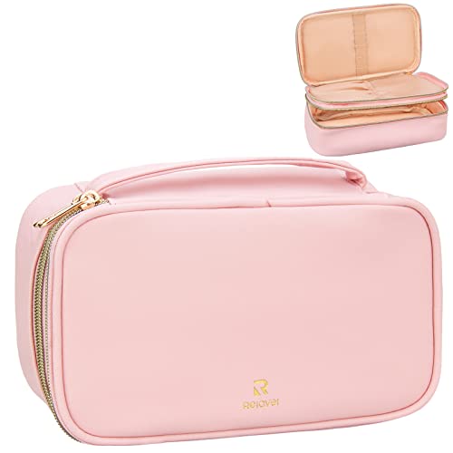 Relavel Compact Travel Makeup Bag for Women and Girls, Light Pink, S, women makeup case