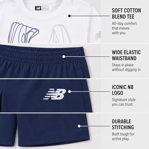 Image of New Balance Boys Athletic Shorts Set - 2 Piece Cotton Blend Jersey Shirt and Active Basketball Shorts for Boys