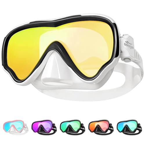 Image of Seago Adult Swim Goggles Mask Mirrored Tempered Lens, Anti UV /Fog No Blurring Clear Wide View with Nose Cover for Men Women