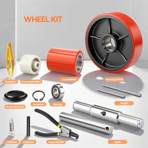 Image of GASHER Pallet Jack /Truck Steering Wheels Set with Axle, Steering Wheels 7 inchx 2 inch Pair, Front Load Roller 3 inch x 3.75 inch Pair with Bearings,for Most Hand Pallet Jacks