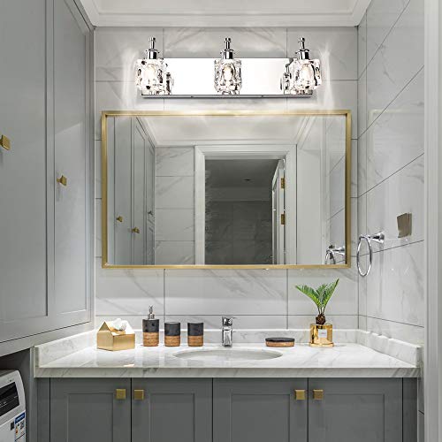 PRESDE Bathroom Vanity Lights Fixture Over Mirror 3 Lights LED Modern Chrome Fixtures Crystal Glass Globe(Exclude Bulb)