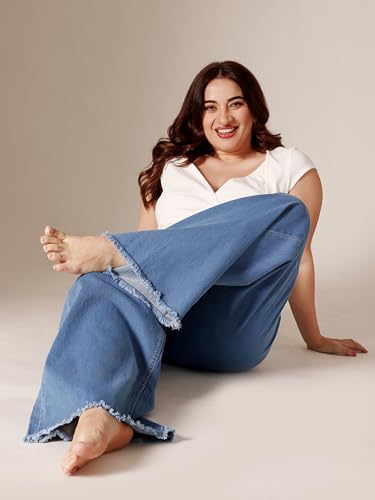 Image of Miss Chase A+ Women's Wide-Leg High Rise Regular-Length Stretchable Denim Jeans