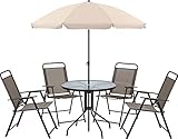 不二貿易 ガーデン 6点セット 4人用 直径80cm ベージュ テーブル チェア4脚 パラソル 組立商品 ベルベ 70323