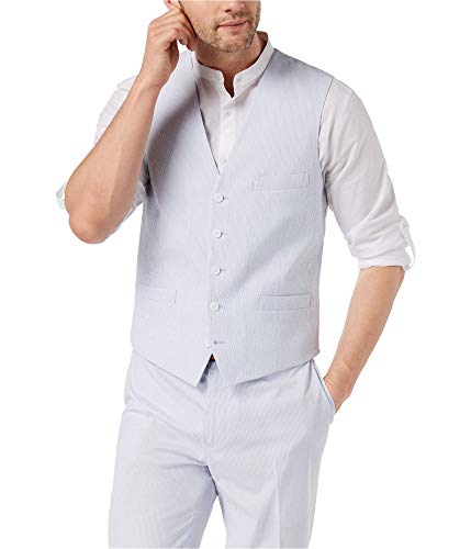 INC White Mens Slim Fit Seersucker Textured Stripe Vest Blue XS
