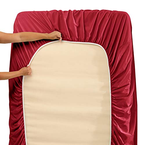 Image of Hearth & Harbor Extra Deep Pocket Twin XL Sheets - 3 Piece Hotel Luxury Twin XL Sheet Set Fits Up to 24 inch Mattress - Soft Luxury Twin XL Bed Sheet Set - Soft & Breathable, Twin XL, Burgundy Red