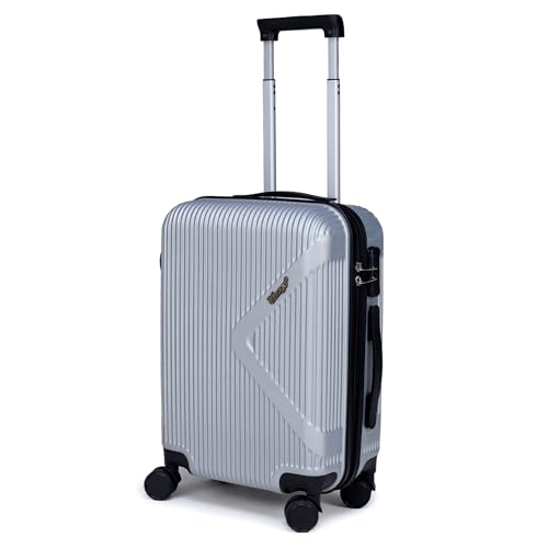 Image of ACEPACK Brampton 56 cms Silver Hard Sided Cabin Size Luggage Trolley Bag for Travel Suitcase with 8 Spinner Wheels for Men and Women,