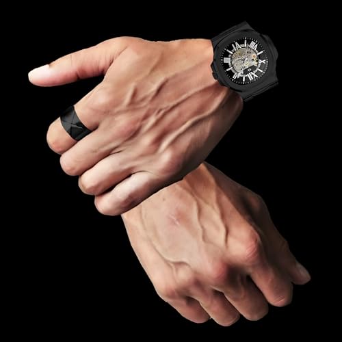 Image of 42MM Automatic Watch For Man, Mechanical Skeleton Roman Dial Black Watch | 30M Waterproof, Self Winding, Luxury Metal Watches Men With Open Back Case And Stainless Steel Chain