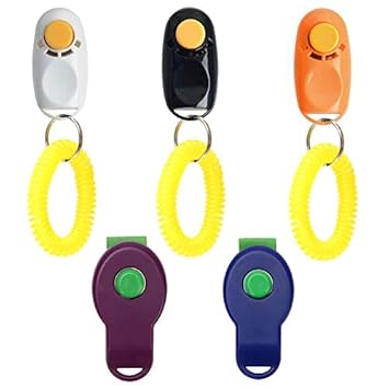 Coolrunner 5pcs 5 Color Universal Animal Pet Dog Training Clicker, Clik-R Dog Training Clicker, Assorted Color Dog Clickers for Pet Dog Training & Obedience Aid