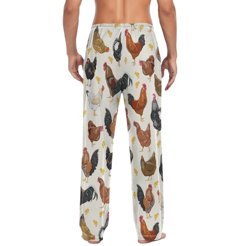 Domestic Hens Roosters Breeds Pajama Pants Colorful Chickens Men's Pajama Bottoms Lounge Sleepwear PJs Sleep Pants L2