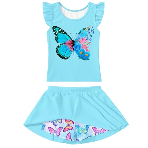 Image of Girls Swimsuit 2 Piece Ruffle Bathing Suit UPF 50+ Tankini Swimsuit Skirt with Lining Size 3-10
