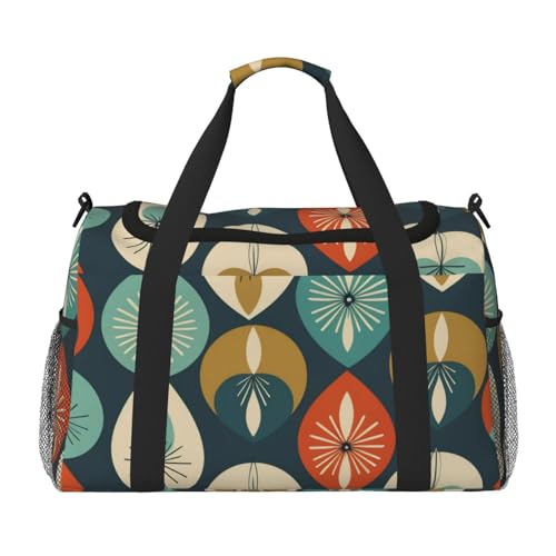 Mid Century Modern Retro with Drop Shapes Print Travel Duffle Bag - Foldable Personal Item Travel Bag for Women & Men,13x10.2x19.7
