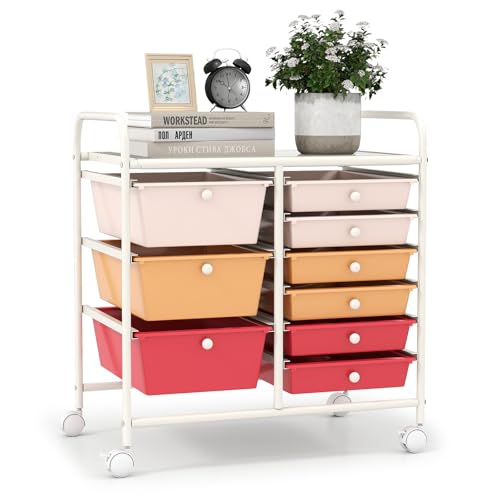 Image of LDAILY 9 Drawer Rolling Storage Cart, Rolling Cart with Drawers for Classroom, Art Supply Craft Organizer on Wheel with Metal Frame & Handles for Home Office School