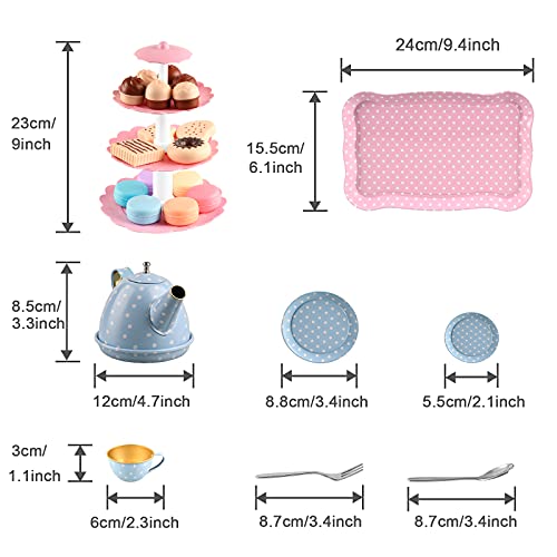 FUQUN 36 Pcs Teeservice Kinder Metall Tee Set Kinder Teeservice mit Dessert Spielzeug Tee Party Rollenspiele… – Bild 3