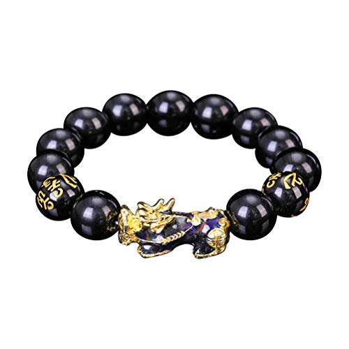 Preisvergleich Produktbild Rsoamy Feng Shui Schmuck Glück Armbänder,Schwarzes Obsidian Armbänder,mit farbveränderten Perlen Pi Xiu / Pi Yao ziehen Wohlstand und viel Glück an