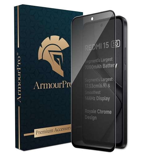 Image of ArmourPro Privacy Tempered Glass for Redmi 15 and Poco M7 Plus - Anti-Spy Anti Peeping Screen Protector, 9H Hardness, Edge-to-Edge Coverage, Ultra Thin, Bubble-Free Installation Kit | Black