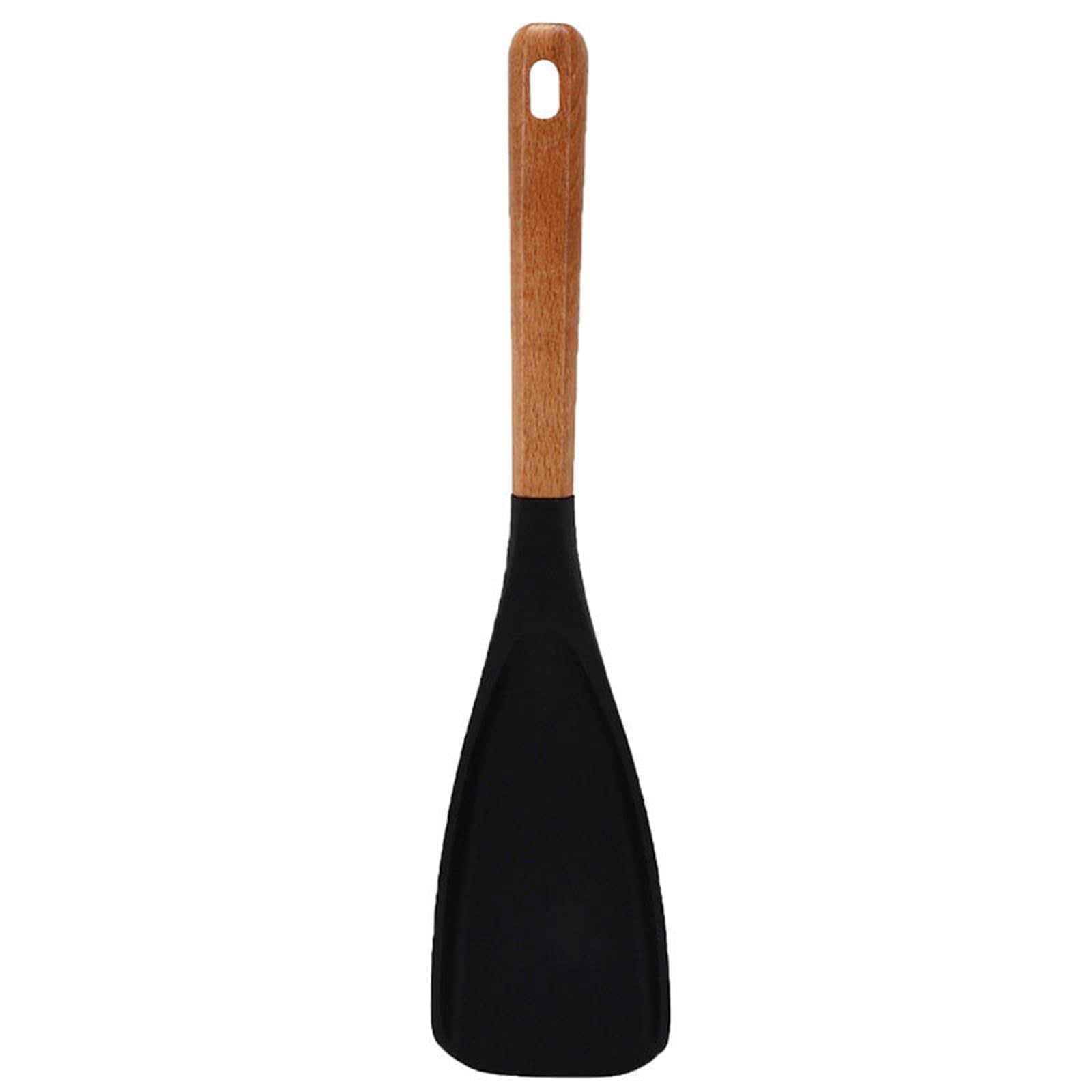 NLAIOUSL Nonstick Cookware Safe Silicone Kitchen Tool Wood Handle Spatula for Stirring Flipping Salad Serving Heatproof Sturdy Build Wooden Handle Silicone Kitchen Utensils