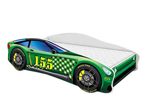 ACMA Autobett 160x80 cm mit Matratze und Lattenrost - Kinderbett Auto Modell 5 für Kinderzimmer, stabiles Jugendbett mit Rausfallschutz, belastbar bis 120 kg