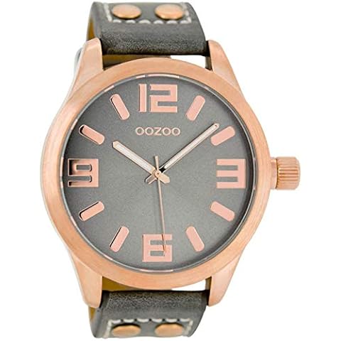 Oozoo C1153 - Women's Watch, Grey Leather Strap, Strip Cover
