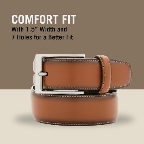 Perry Ellis Men's Portfolio Amigo Dress Belt, Leather, Stitched Edges, Metallic Buckle, 1.5" Width (Available in Big & Tall)4