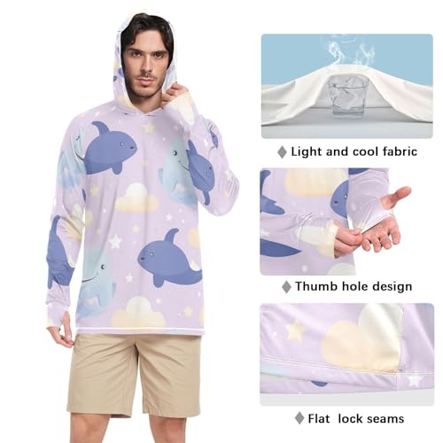 xigua Cute Cartoon Dolphins Men's UPF 50+ Sun Shirts Quick Dry Sun Protection Hoodie With Long Sleeve 11054