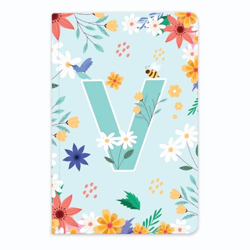 Image of Initial V Premium Soft Bound Notebook Diary for Girls and Women (B6, 90 GSM, 160 Ruled Pages) Floral Design Notebook Journal Diary