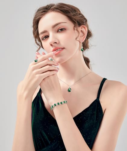 Lmxxvj Created Green Emerald Jewelry Set For Women,Platinum Plated Necklace Open Ring Earrings Bracelet Set Fashion Gifts For Girl/Mom/Wife thumb #1