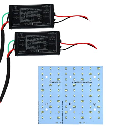 Image of Technobeam 50W LED Plate with Driver for Street Light Repair | Aluminum PCB 1.5mm | 6V 150mA LED Segments | 63V 750mA Driver Included | Durable | Ideal for Street Light Refurbishment, White, Pack of 2