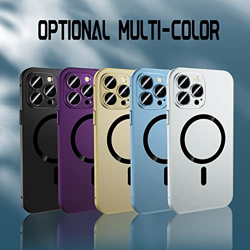 Koconh Magnetic Charging Aluminium Metal Bumper Matte Case Cover For Iphone, 360 Degree Full Protection Case For Iphone 14/13/12 Promax (Blue,For Iphone 14) #TOP1