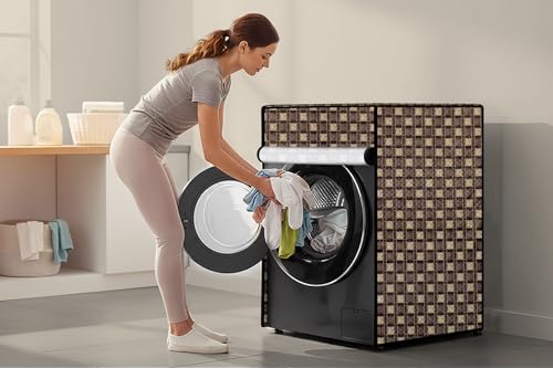 Image of Stylista Washing Machine Cover Compatible for Front Load Bosch WAK20166IN 6.5Kg Traditional Checkered Pattern Brown