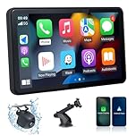 OTNBGSR 7'' Portable Wireless Apple CarPlay & Android Auto Touch Screen,Car Radio - with AHD Rear Camera,GPS Navigation,Mirror Link,FM,Voice Control - Portable Dash Mount Adapter (AS71)