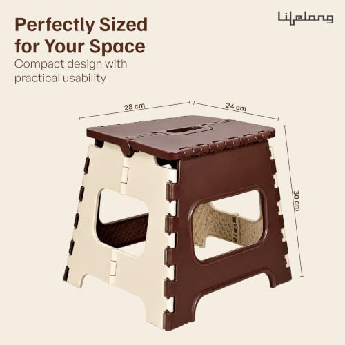 Image of Lifelong 12 Inch Foldable Plastic Step Stool | Heavy Duty Folding Stool for Adults & Kids with Carry Handle | Anti-Skid Portable Multipurpose Sitting Stool for Kitchen, Bathroom, Home, Garden