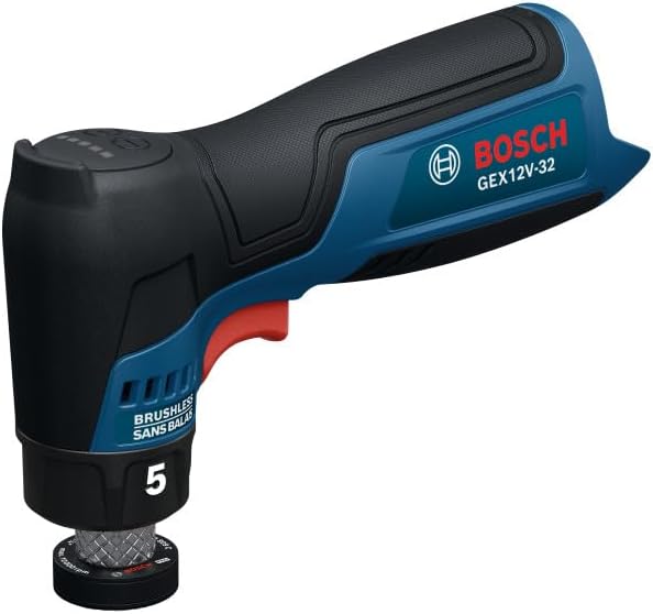 BOSCH GEX12V-32N Cordless Random Orbital Sander, 12V Brushless 1-1/4 Inch Detail Sander, 5mm Orbit for Wet and Dry Automotive Spot Sanding, Variable Speed (Bare Tool)