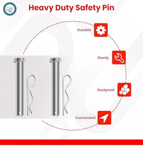 Image of DVI Heavy Duty Safety Pin Combo - Strong Metal Attachment Pin with Lock Clip for 7HP Weeder.