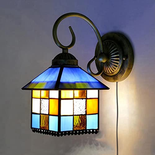 Image of Kiven Wall lamp E26 1-Light Plug-in Bulb not Included Wall Sconce Glass Shade 6 Foot Black Cord(BD0512)