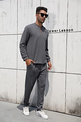 Fznhql 2 Piece Outfits For Men Fall Winter Set Casual Athletic Suit Jogging Sweatsuit Sportswear Tracksuit Set Jogging Suits Dark Gray S #TOP2