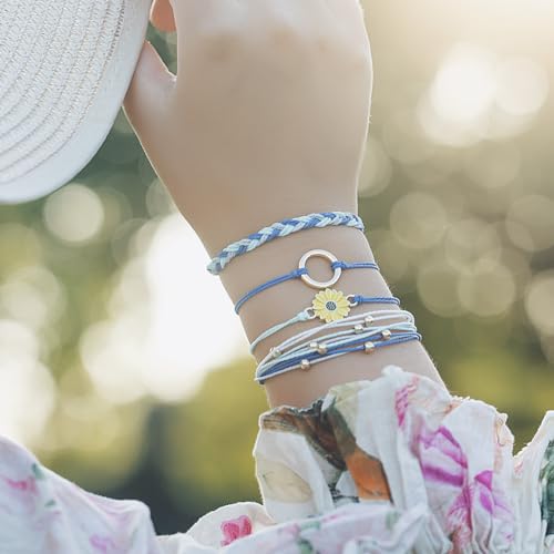 Image of Stackable Sunflower String Bracelets Cute Boho Braided Summer Beach Jewelry