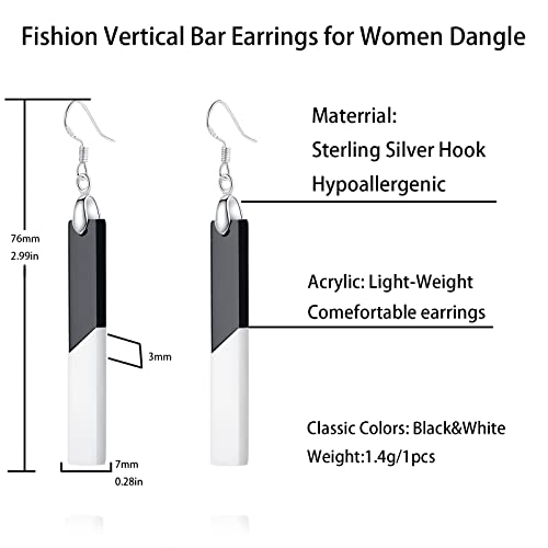 Black And White Earrings For Women Girls, Cute Bar Earring Acrylic Dangling Drop Dangle Earrings With 925 Silver Hook #TOP5
