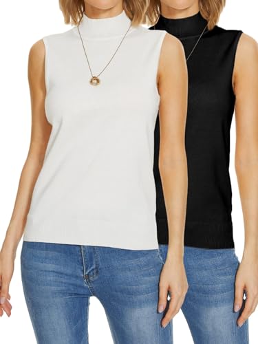 Image of INKOFF Sleeveless Mock Neck Turtleneck Knit Tops Women Dressy Casual Sweater Vest Business Work Tank